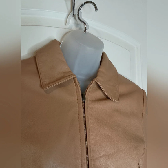 Light brown WILSONS biker preppy LEATHER PEELE STUDIO coat size small - Picture 4 of 11